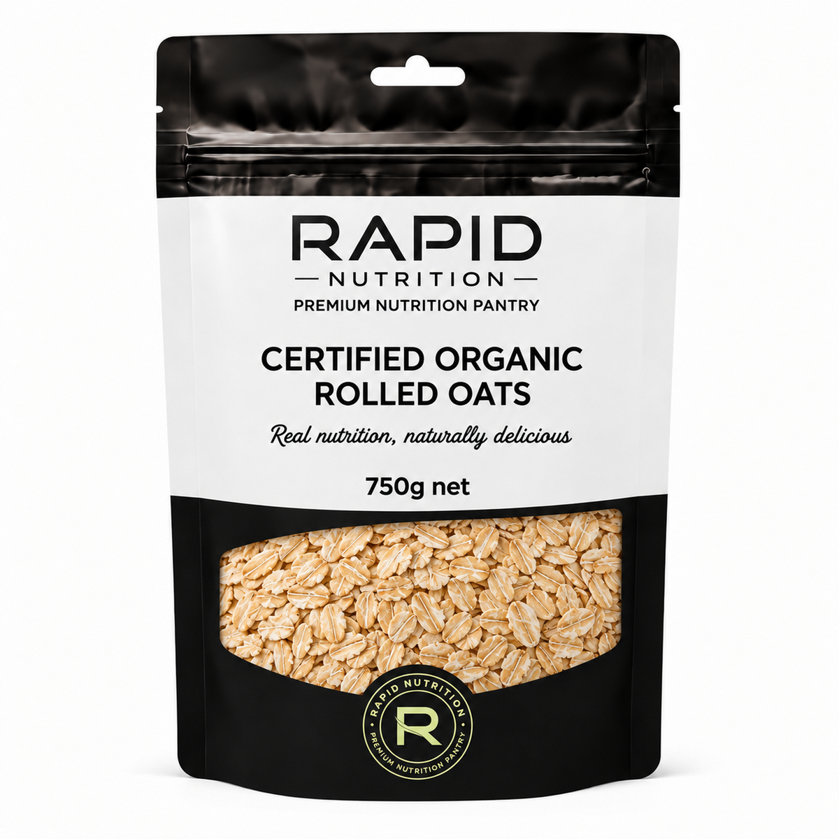 Organic Rolled Oats - 750 g - Rapid Nutrition Pantry pouch