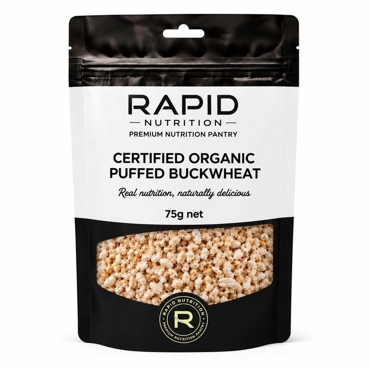 Organic Puffed Buckwheat - 75 g - Rapid Nutrition Pantry pouch