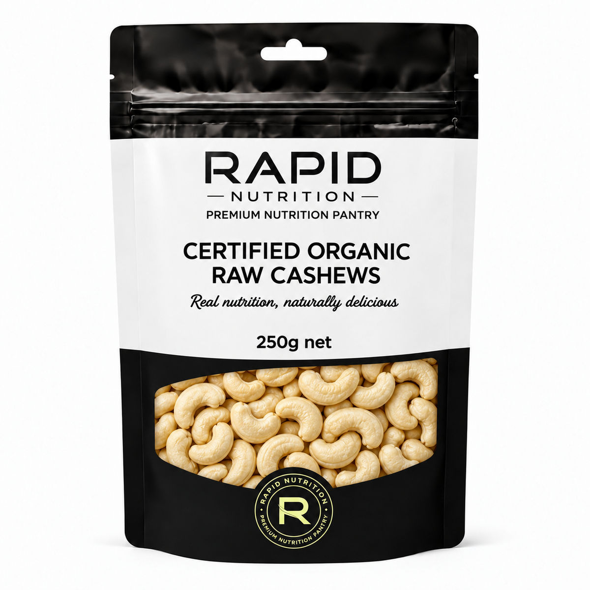 Organic Raw Cashews - 250 g - Rapid Nutrition Pantry pouch