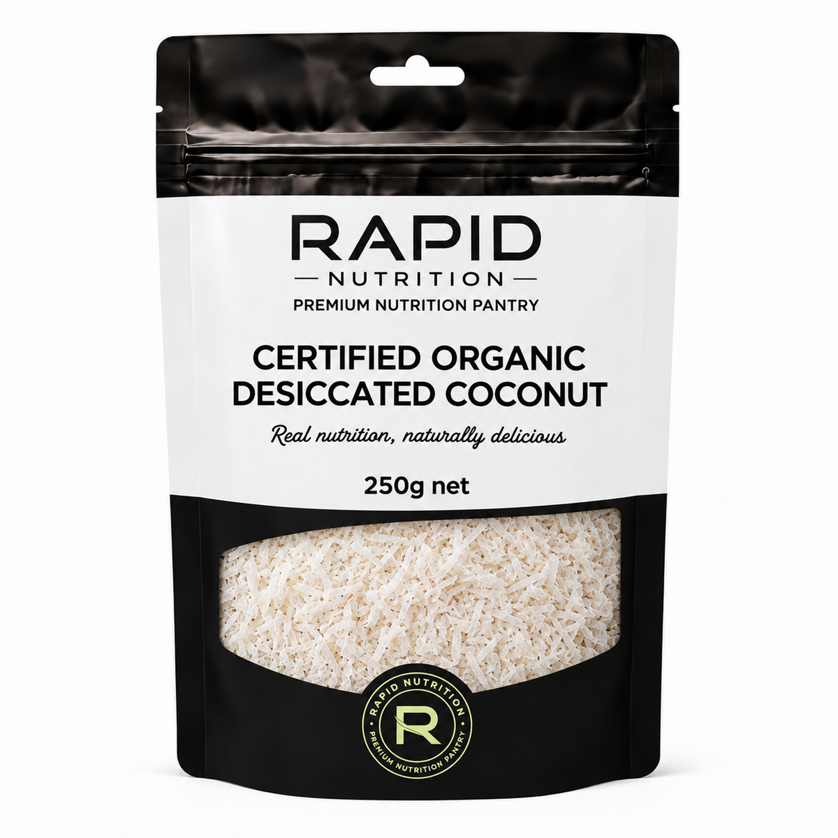 Organic Desiccated Coconut - 250 g - Rapid Nutrition Pantry pouch