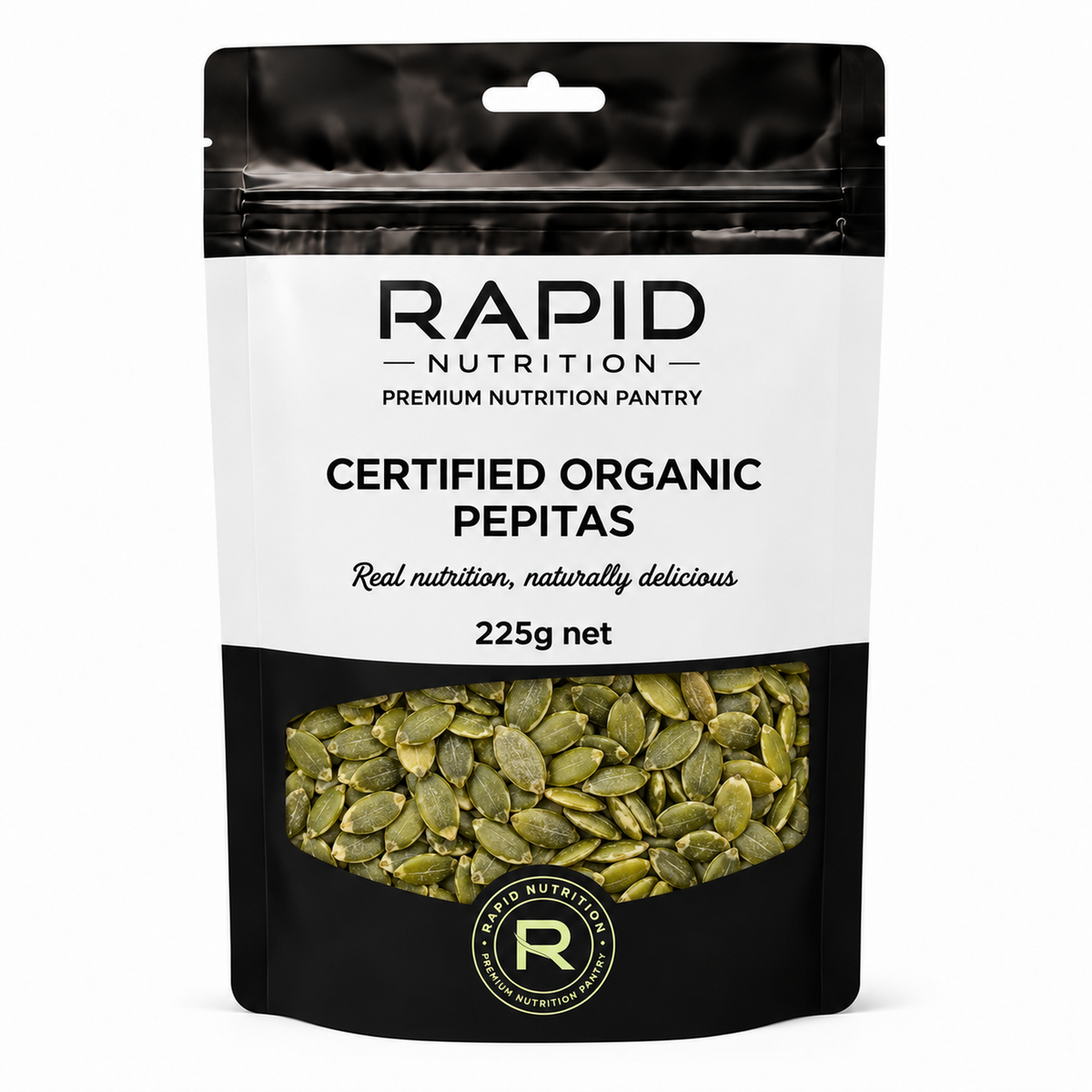 Organic Pepitas - 225 g - Rapid Nutrition Pantry pouch
