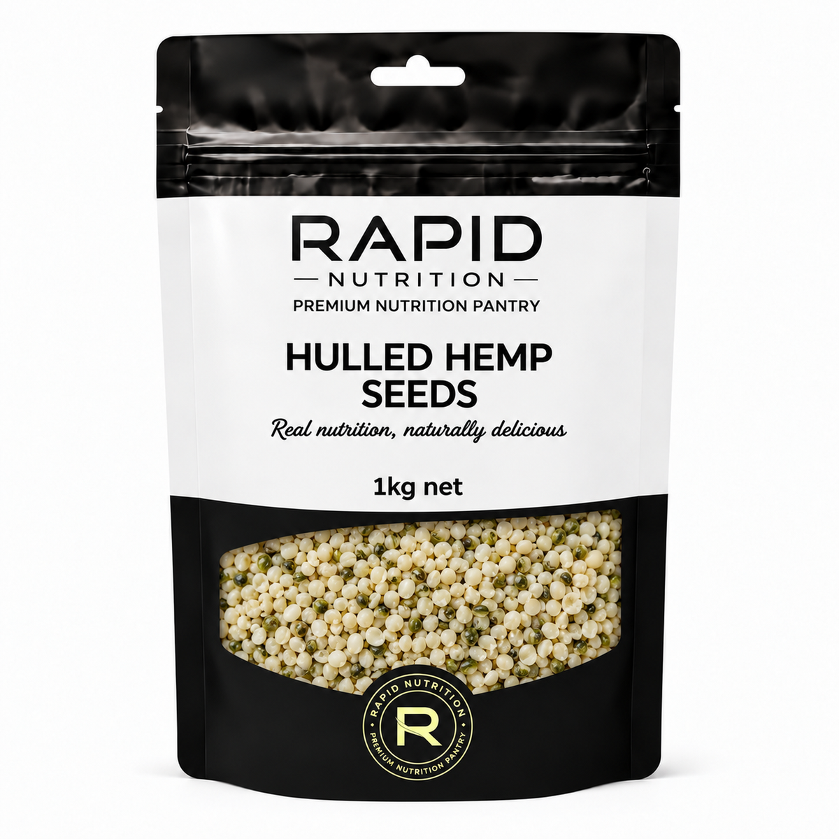Organic Hulled Hemp Seeds - 1 kg - Rapid Nutrition Pantry pouch
