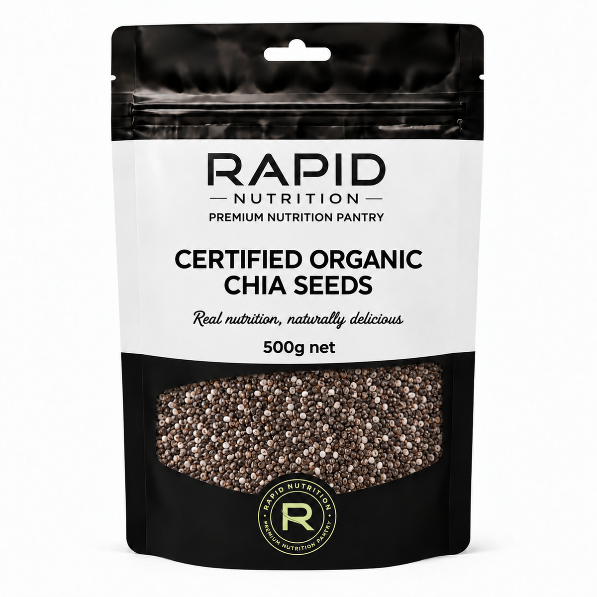Organic Chia Seeds - 500 g - Rapid Nutrition Pantry pouch