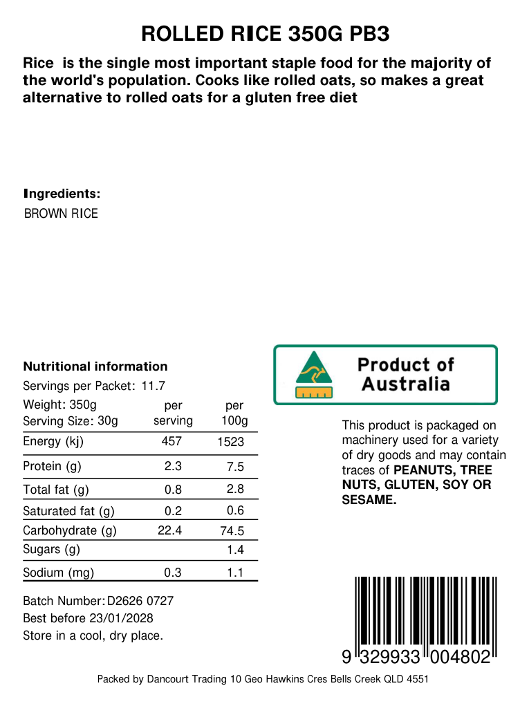 Original product back label, barcode 9329933004802