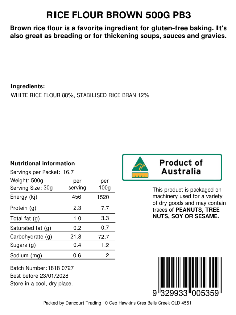 Original product back label, barcode 9329933005359