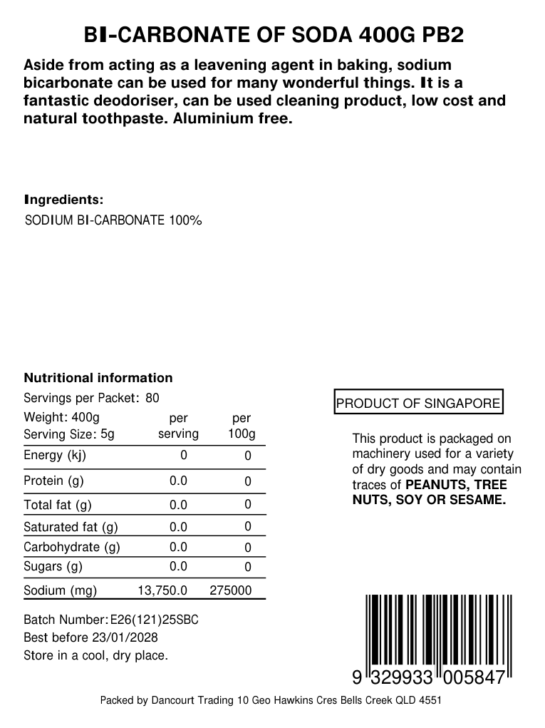 Original product back label, barcode 9329933005847
