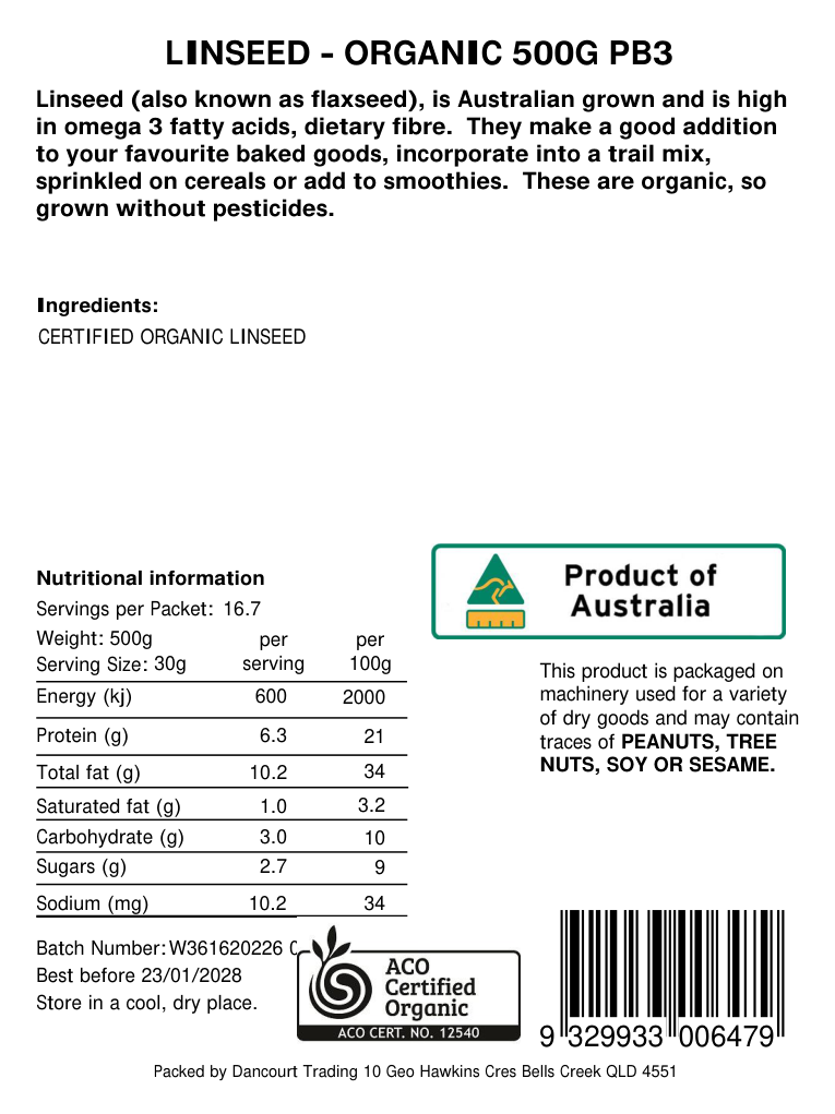 Original product back label, barcode 9329933006479