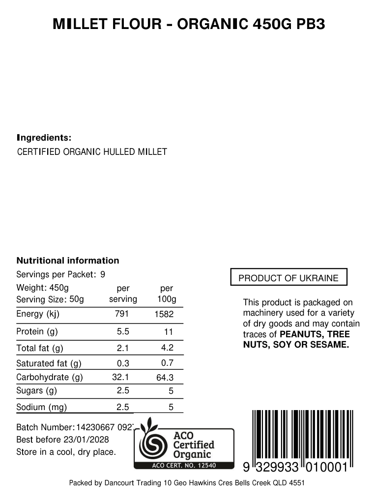 Original product back label, barcode 9329933010001