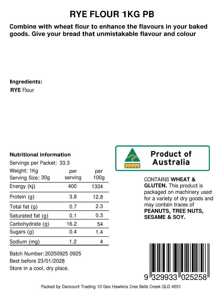 Original product back label, barcode 9329933025258